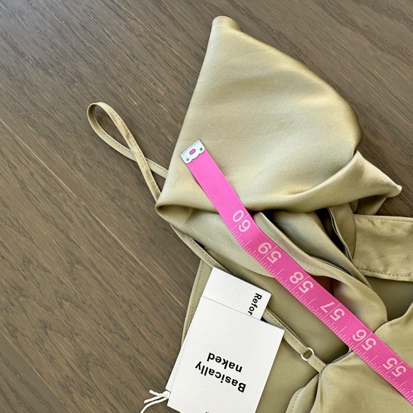 Reformation RONDA silk drape maxi dress - dried herbs sage green herb - Size 12 - Picture 13 of 13